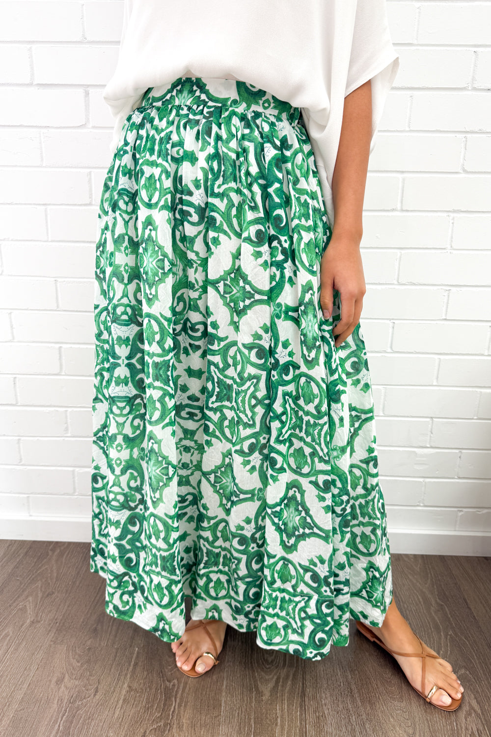 Ivy Skirt - Green White Tile
