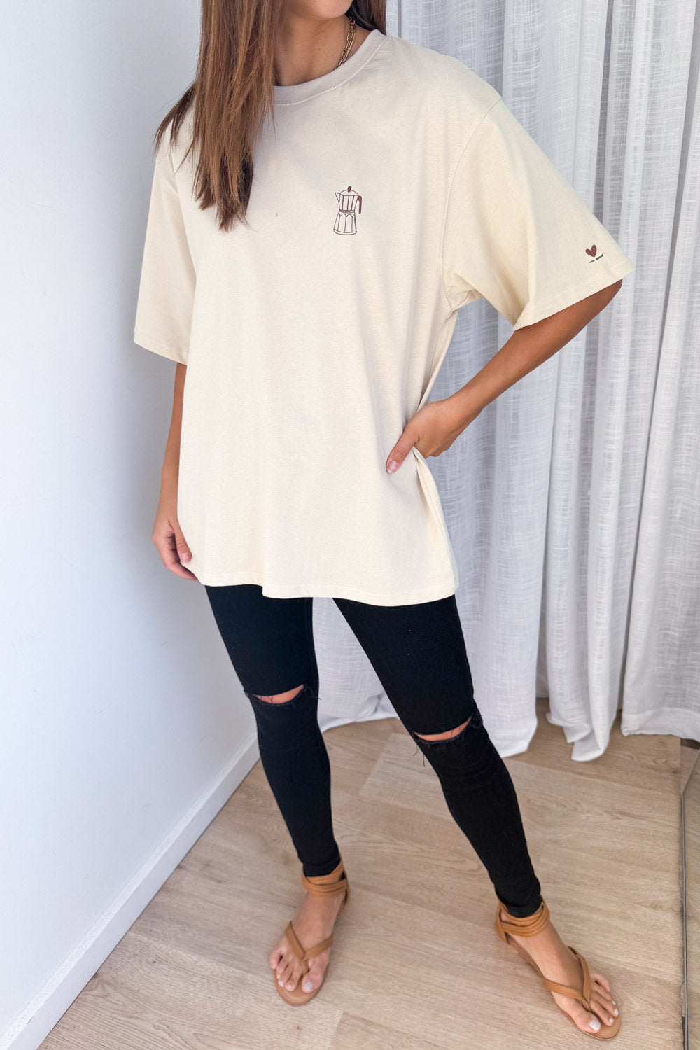 Sponsored By Coffee Oversized Tee - Beige