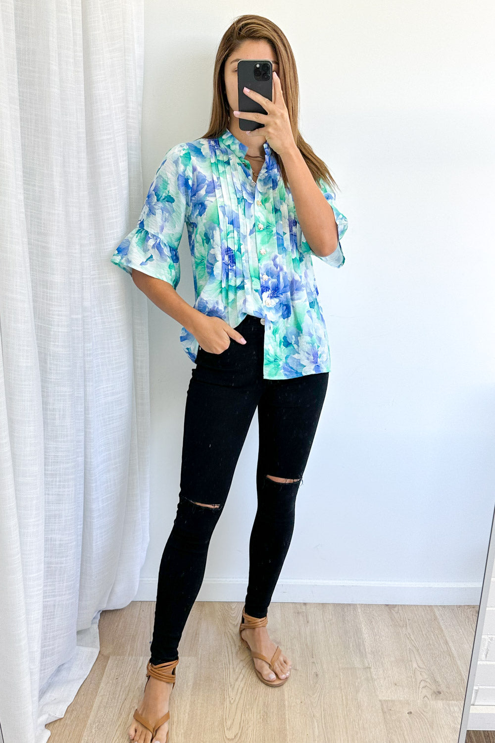 Botanic Blouse - Blue Turquoise Floral