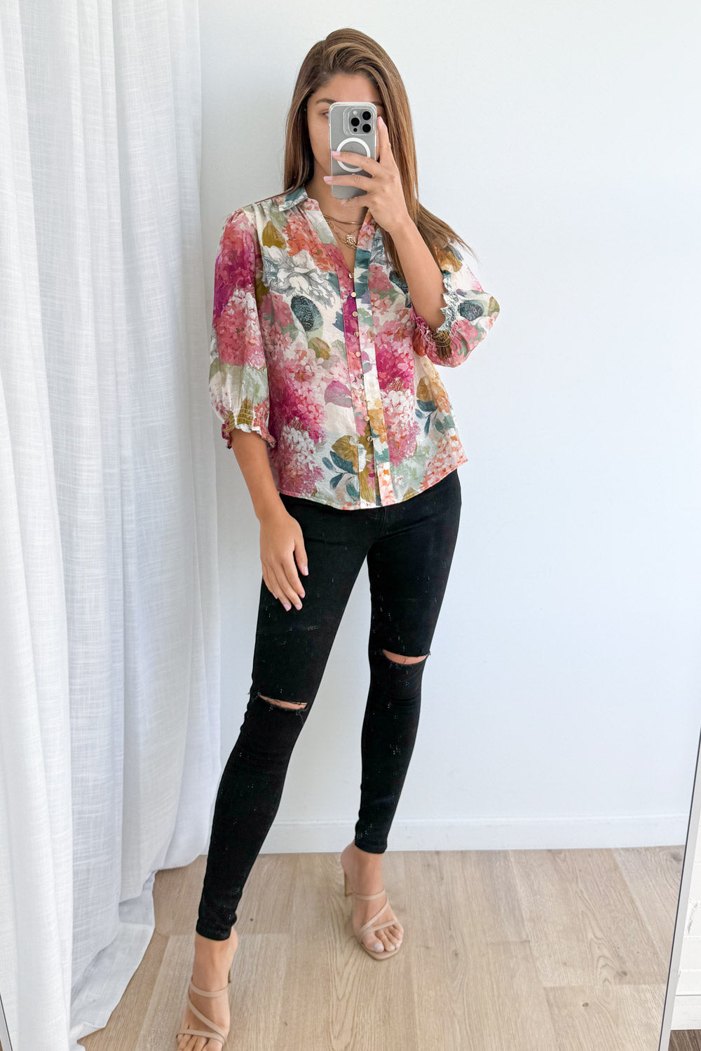 Freya Shirt - Magenta Apricot Hydrangea