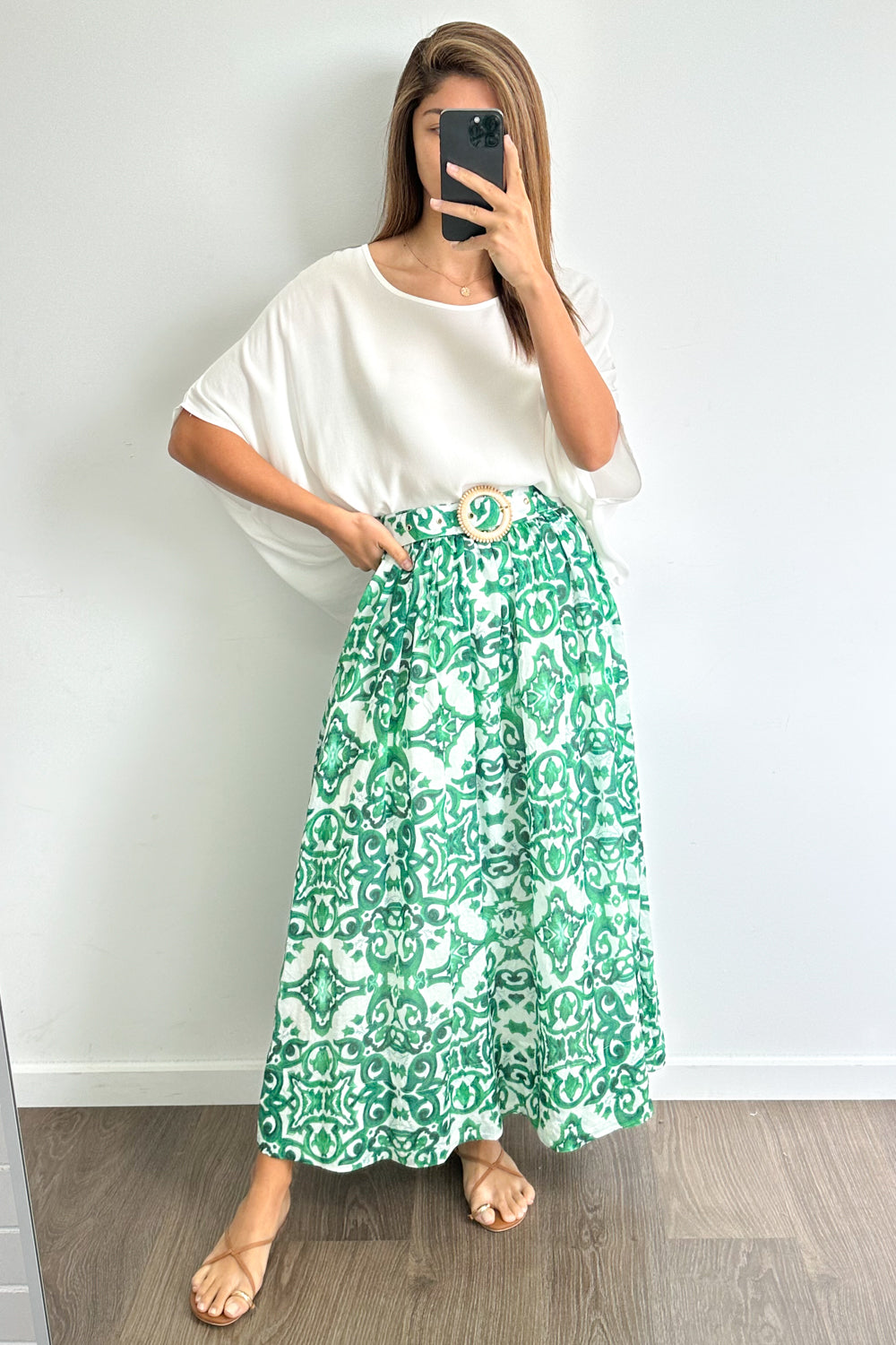 Ivy Skirt - Green White Tile