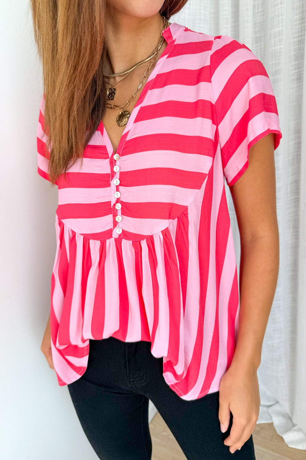 Liv Top - Pink Red Stripe