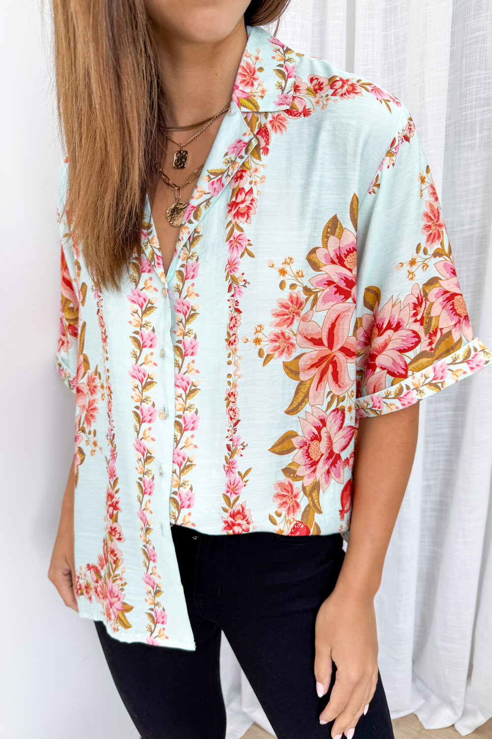 Marbella Tile Shirt - Blue Blush Floral