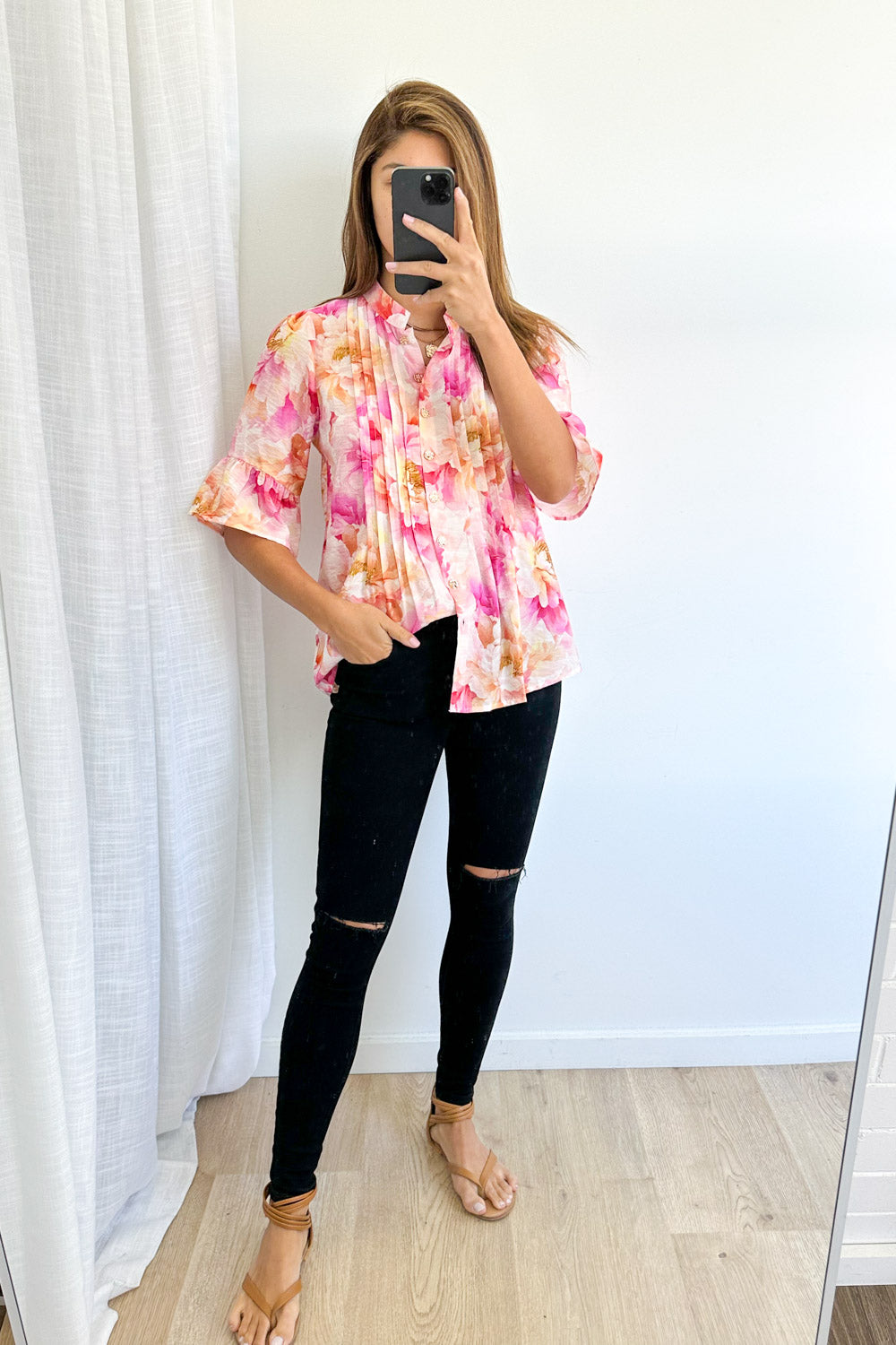 Botanic Blouse - Pink Orange Floral