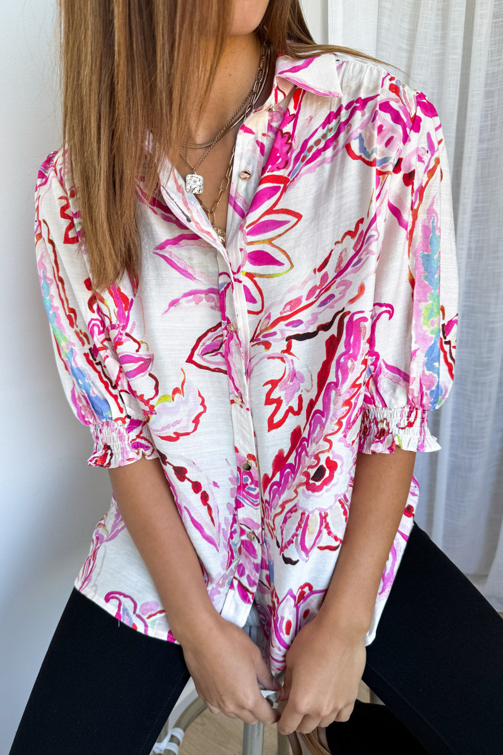 Melody Blouse - Pink Paisley Floral