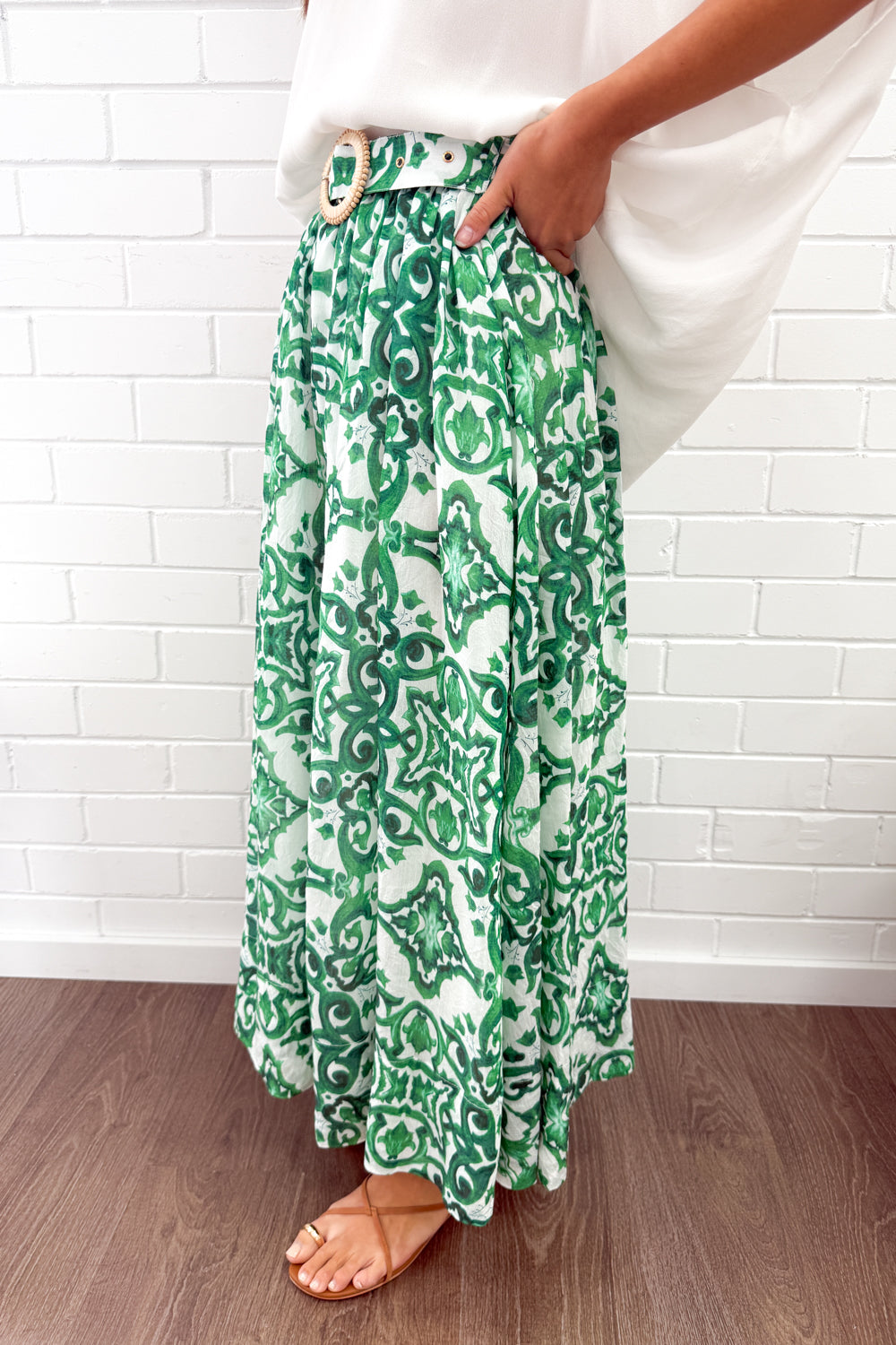 Ivy Skirt - Green White Tile