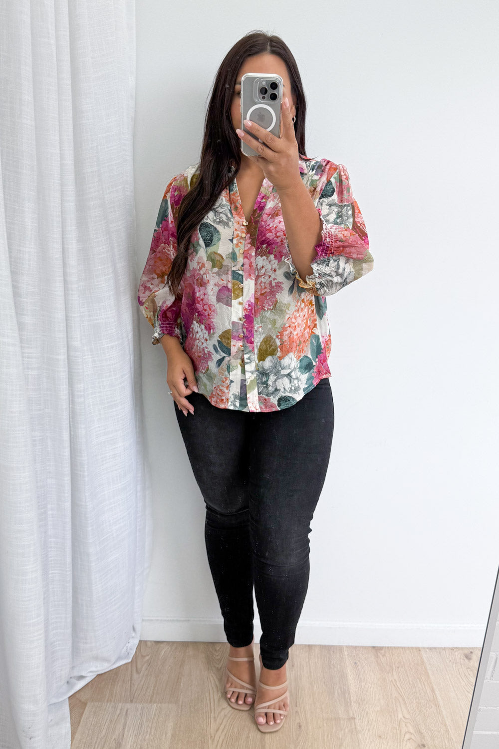 Freya Shirt - Magenta Apricot Hydrangea