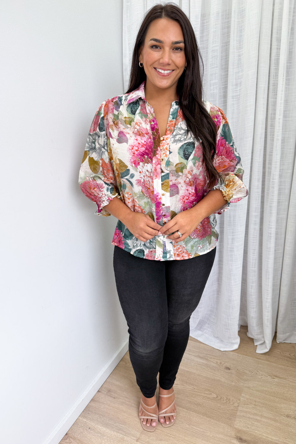 Freya Shirt - Magenta Apricot Hydrangea