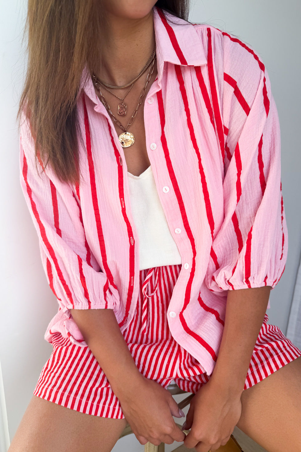 Rani Shirt - Pink Red Stripe