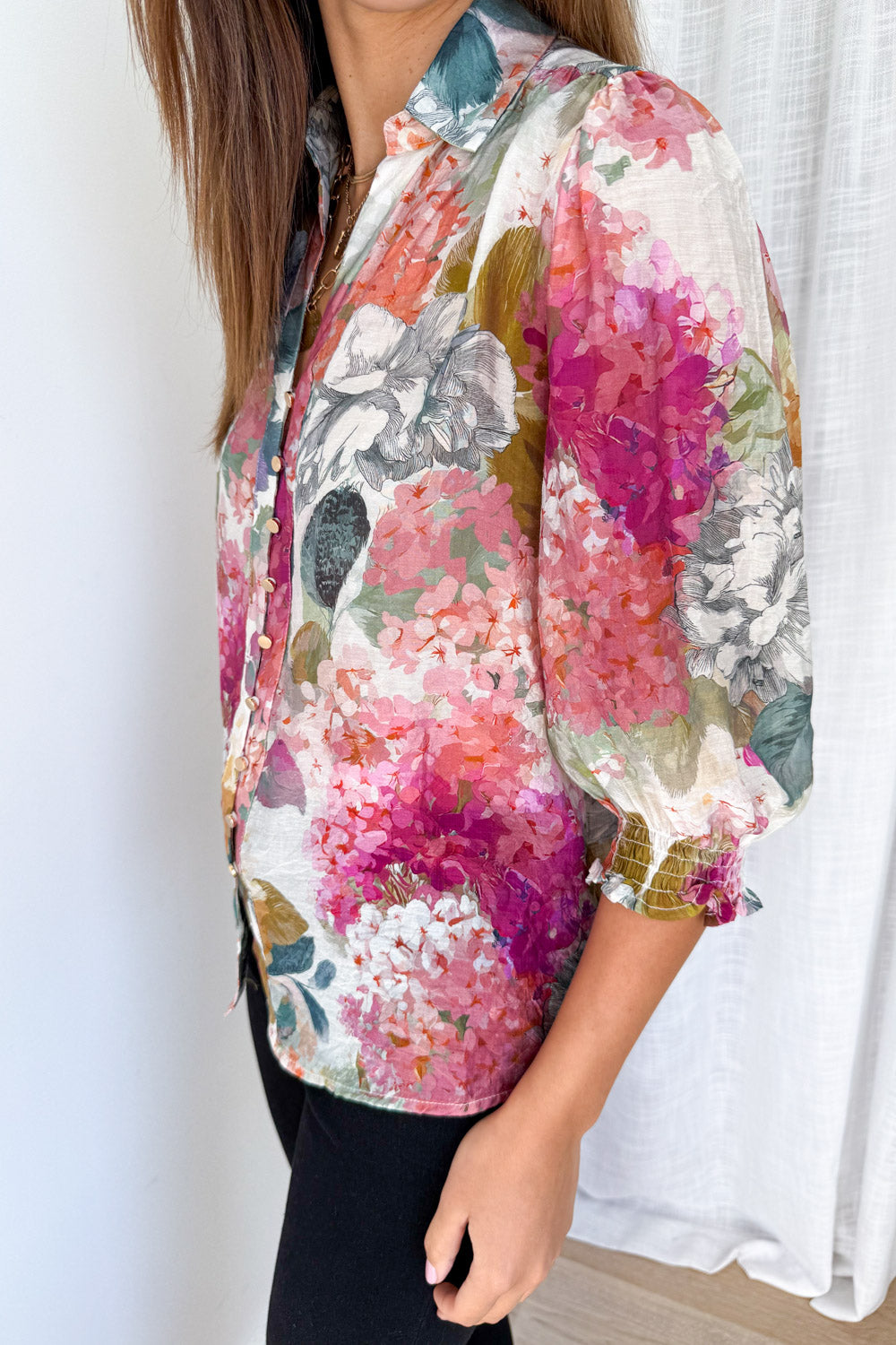 Freya Shirt - Magenta Apricot Hydrangea