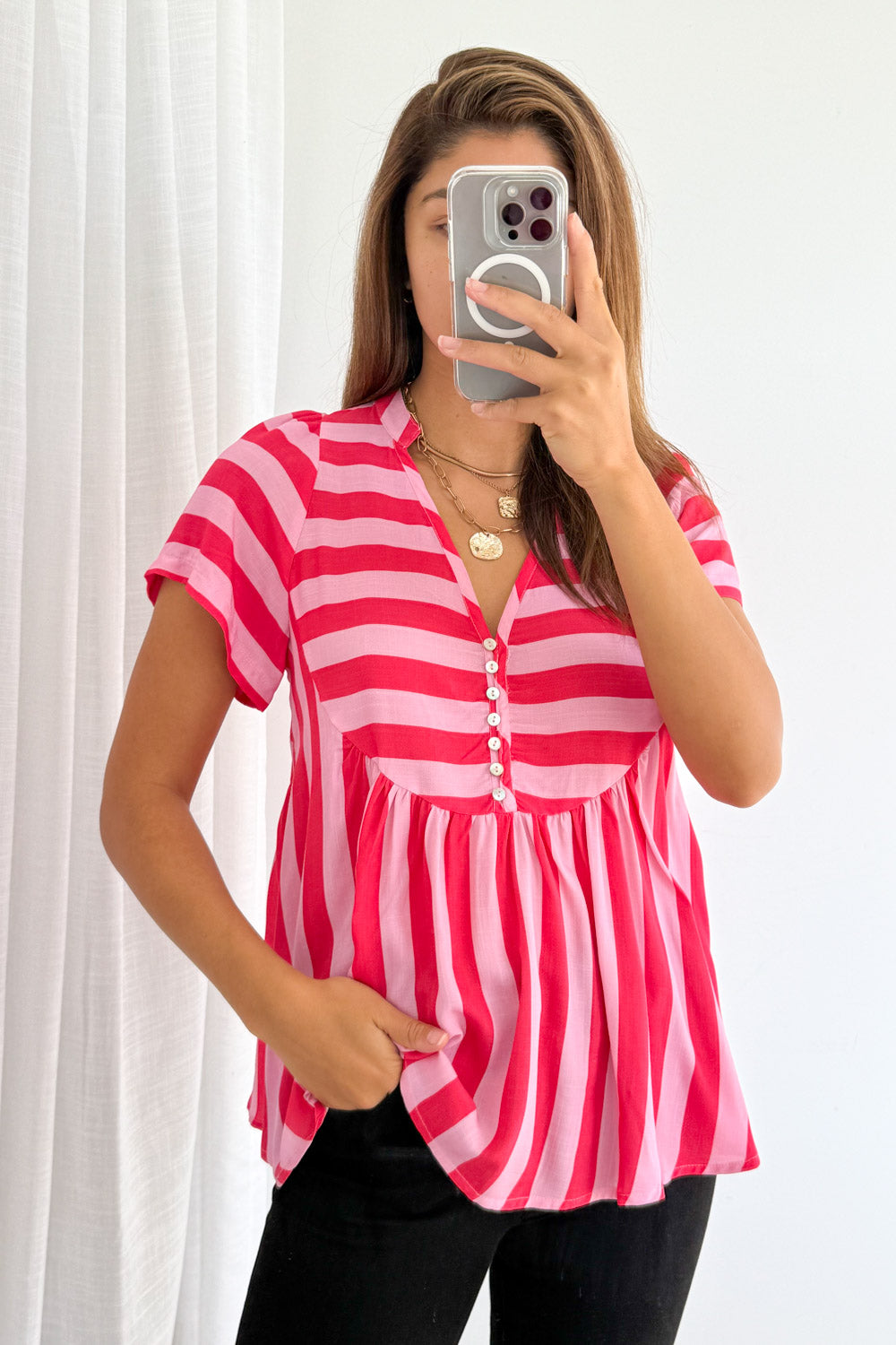 Liv Top - Pink Red Stripe