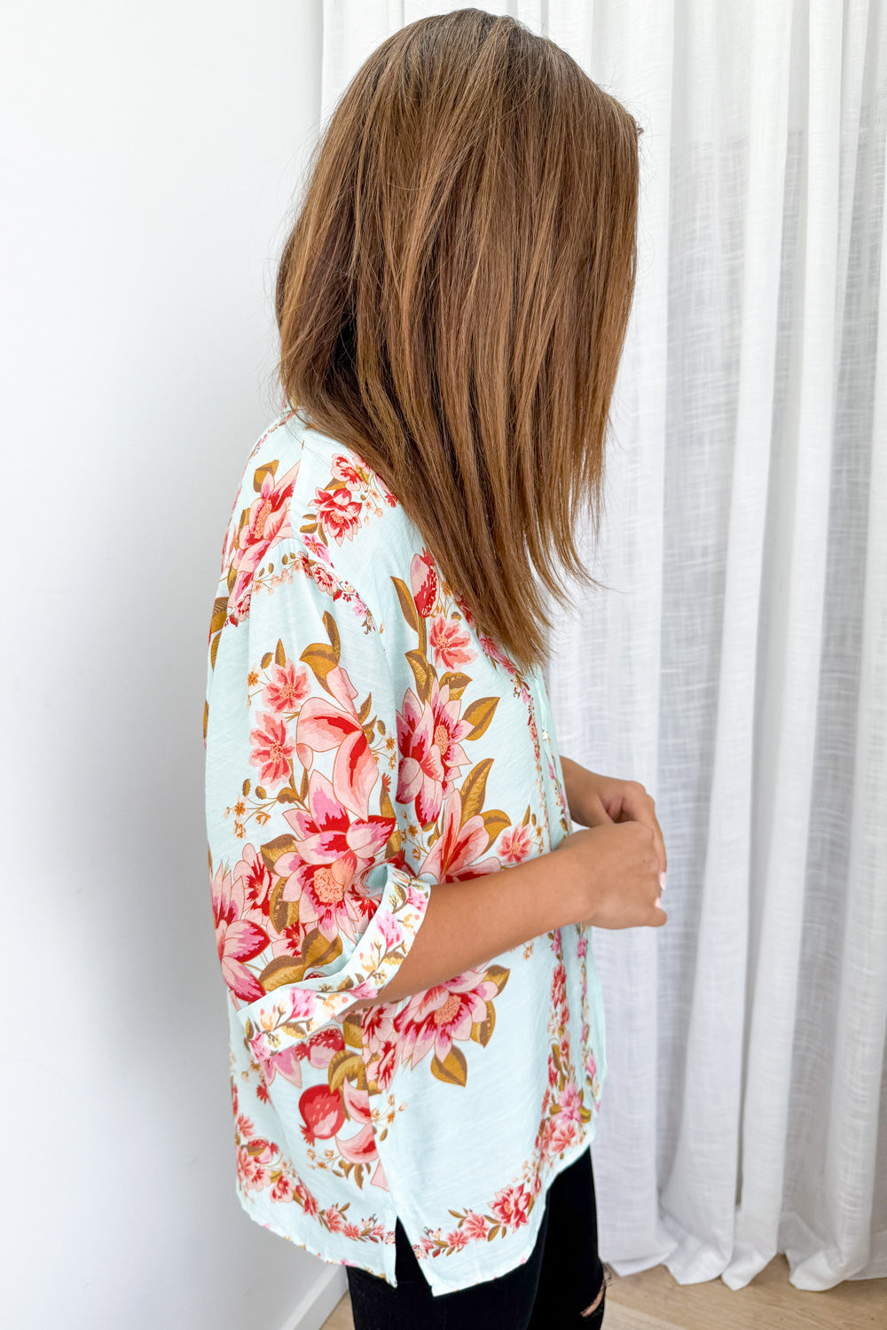 Marbella Tile Shirt - Blue Blush Floral