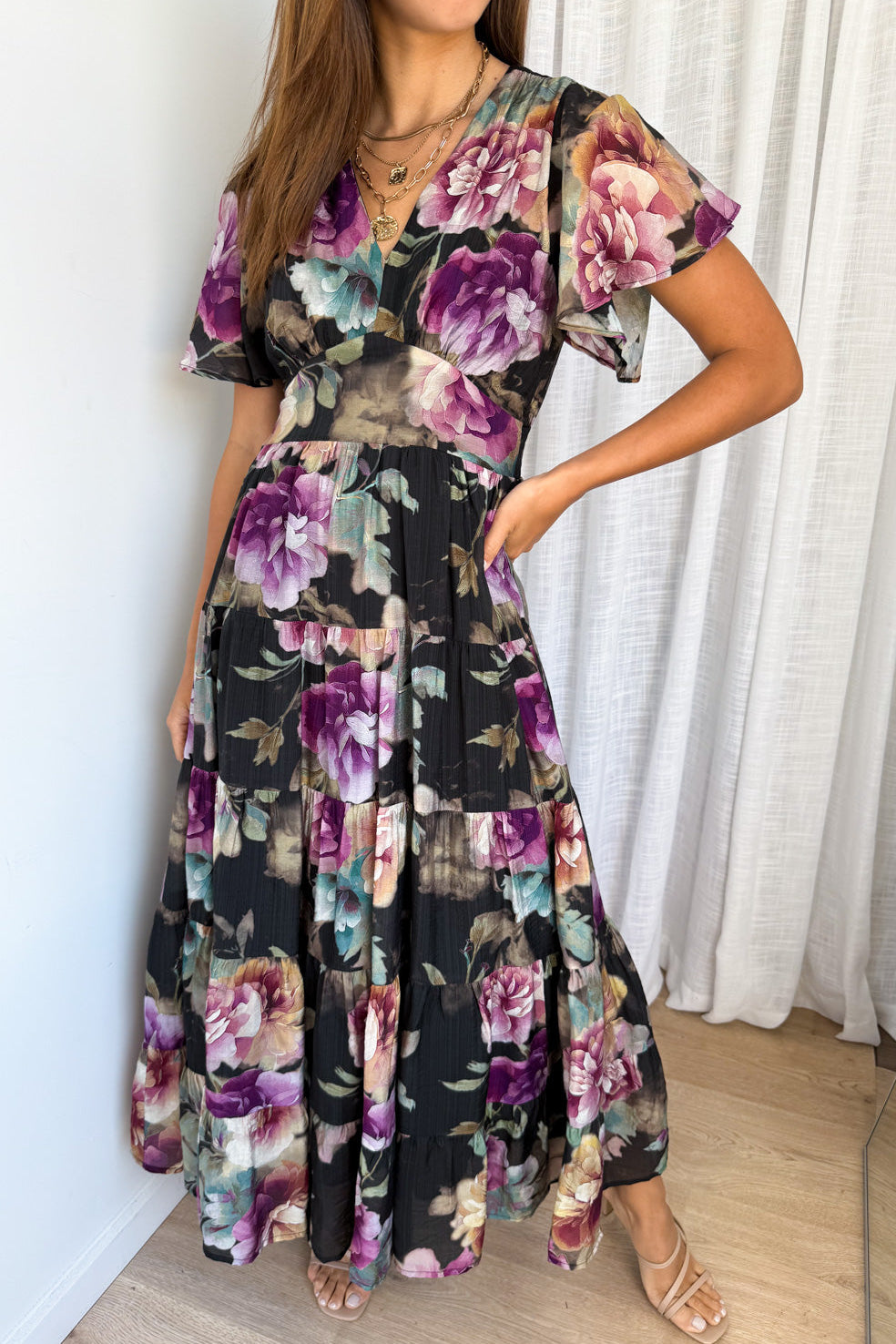 Carys Dress - Noir Bloom