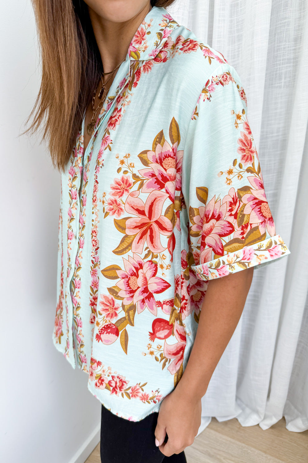 Marbella Tile Shirt - Blue Blush Floral