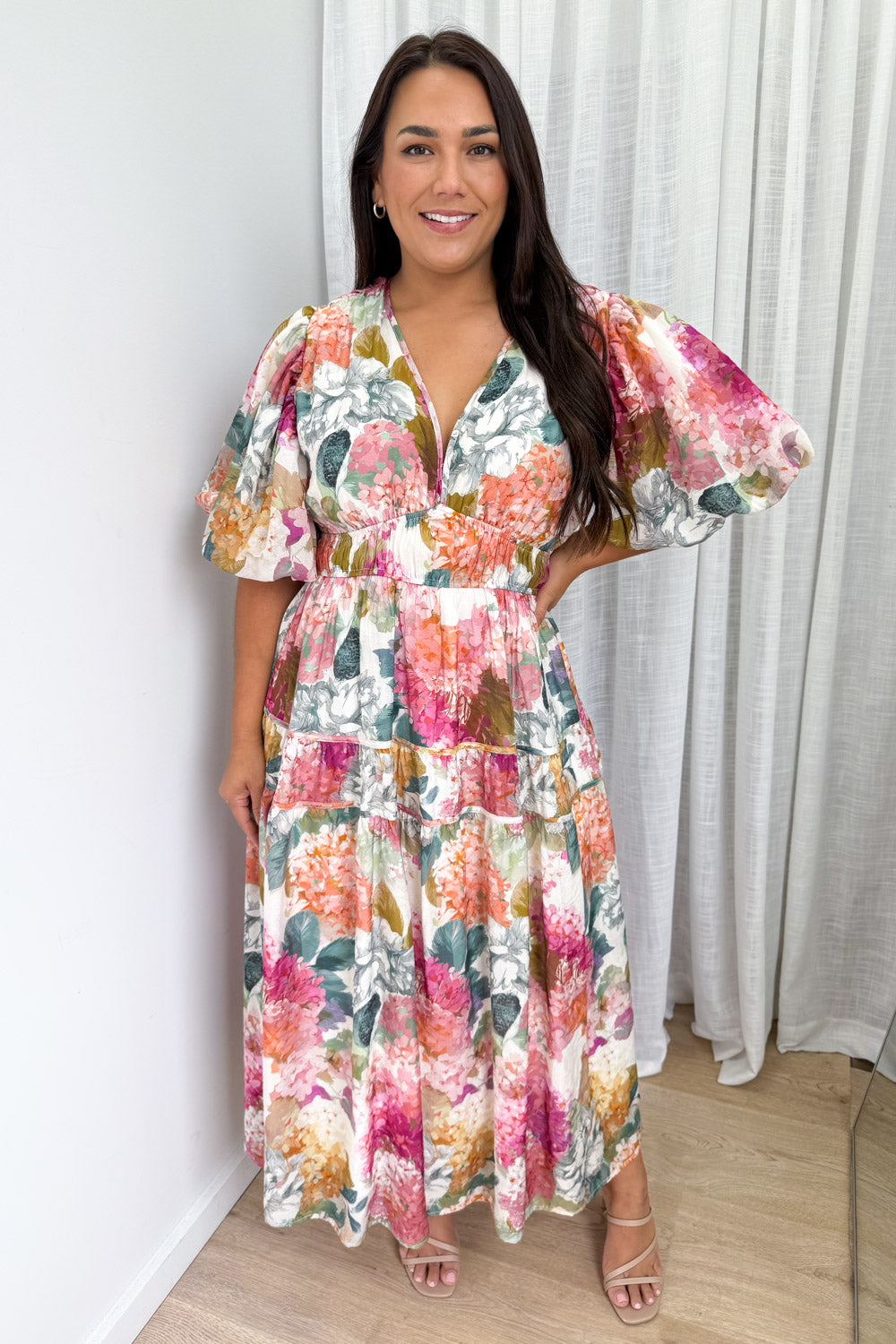 Clairemont Dress - Magenta Apricot Hydrangea