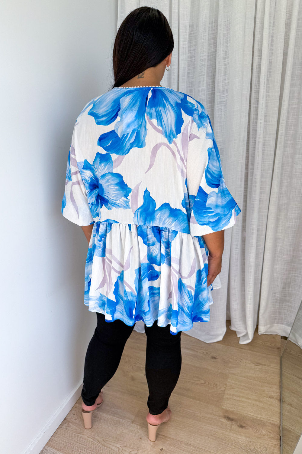 Amelia Blouse - Blue White Floral