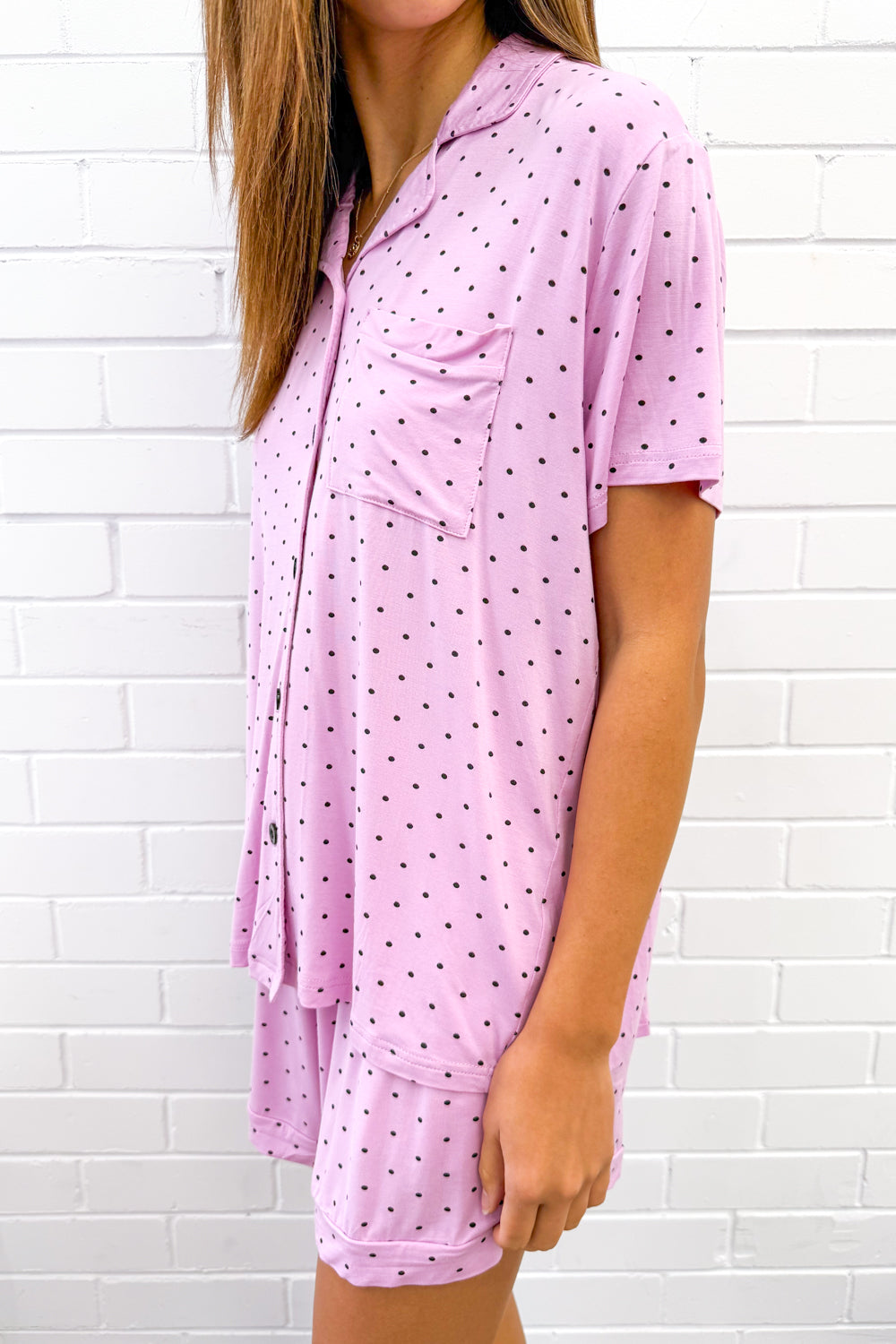 The Comfiest PJs Shirt & Short Set - Purple Polka Dot