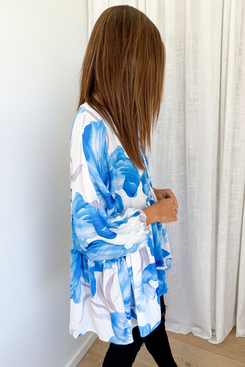 Amelia Blouse - Blue White Floral