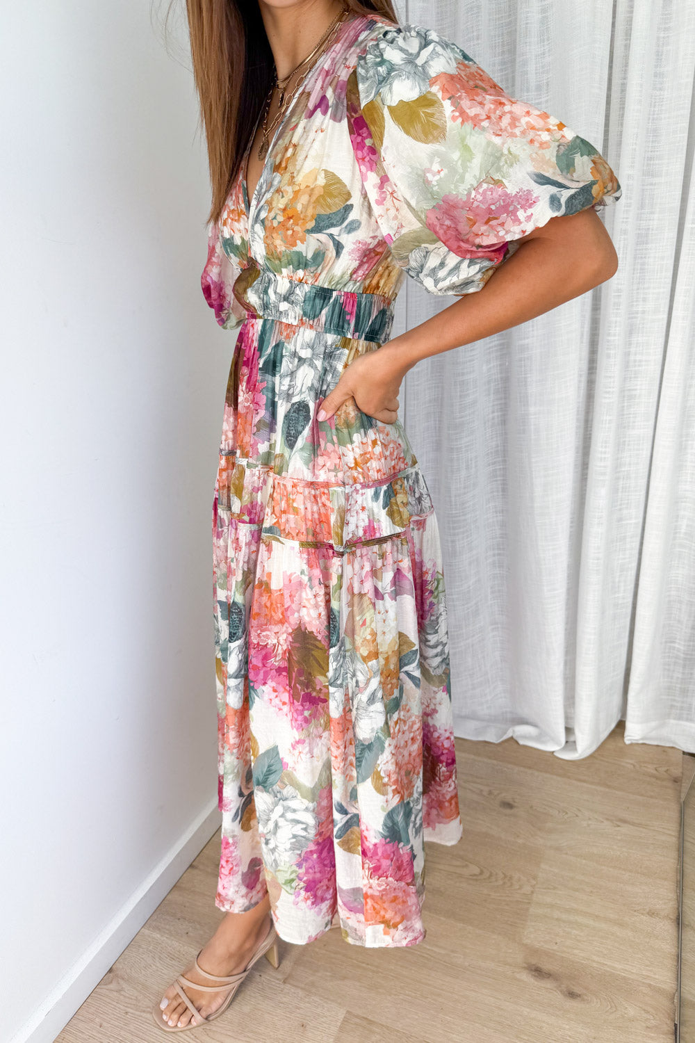 Clairemont Dress - Magenta Apricot Hydrangea