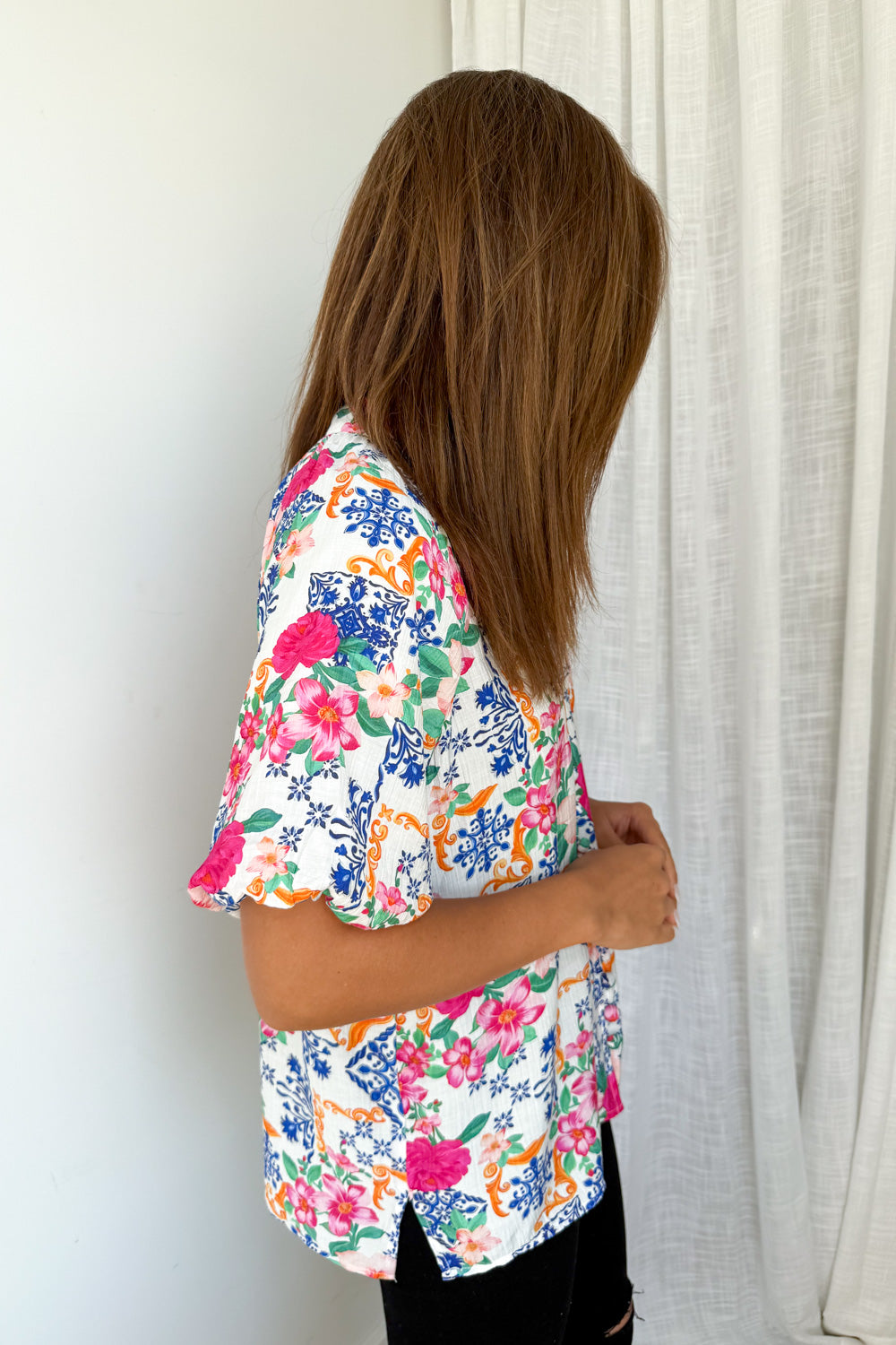 Cali Tile Blouse - Cobalt Fuchsia Tile