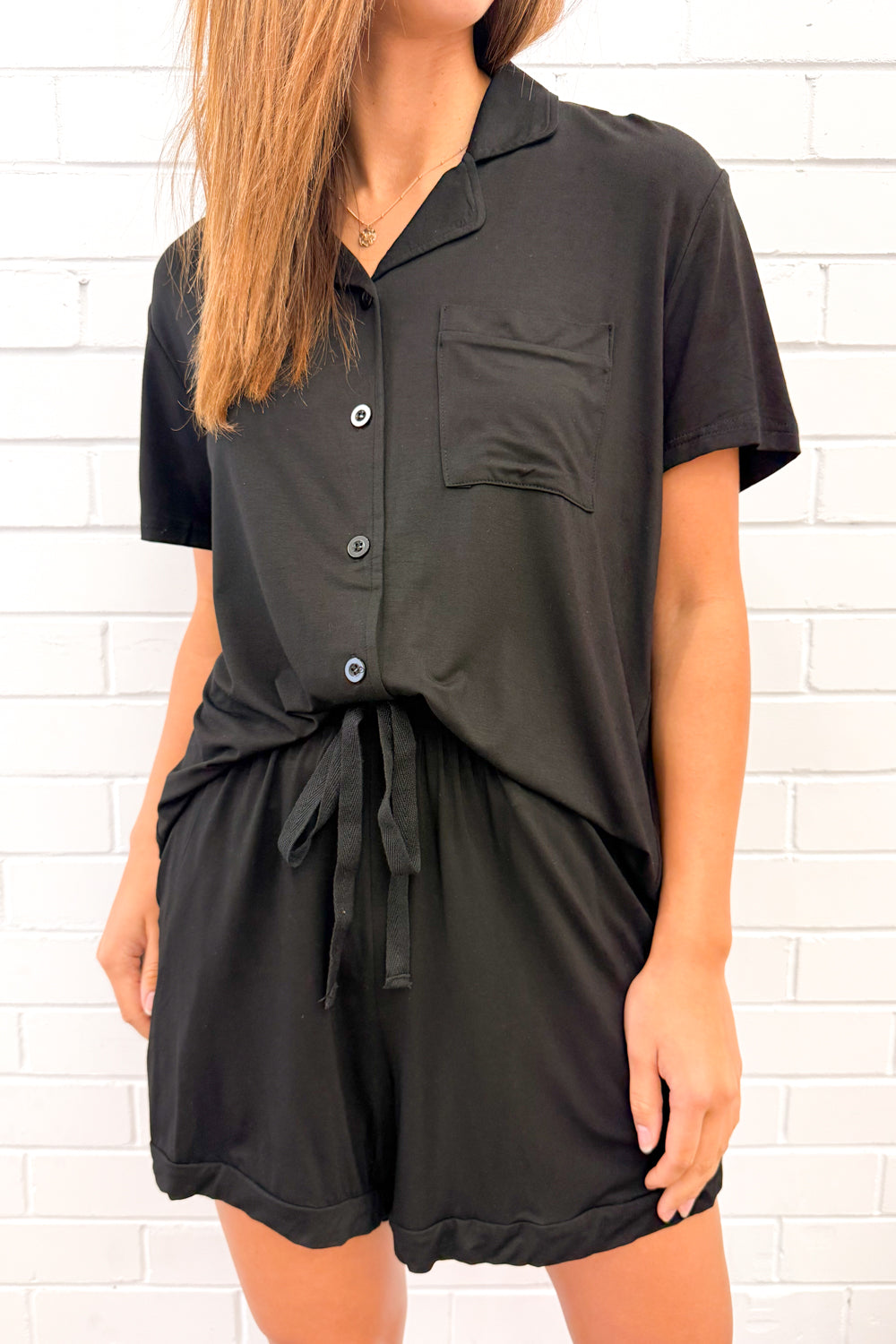 The Comfiest PJs Shirt & Short Set - Black