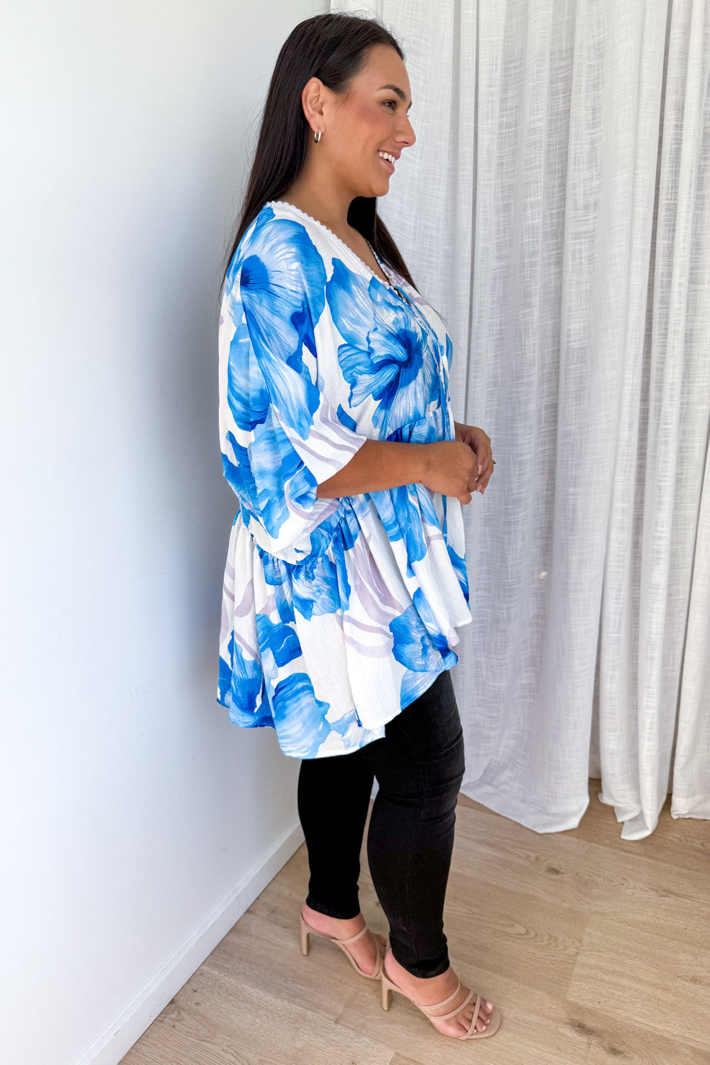Amelia Blouse - Blue White Floral