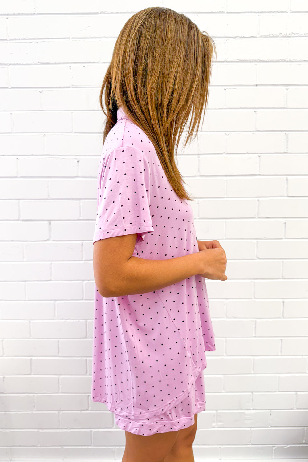 The Comfiest PJs Shirt & Short Set - Purple Polka Dot